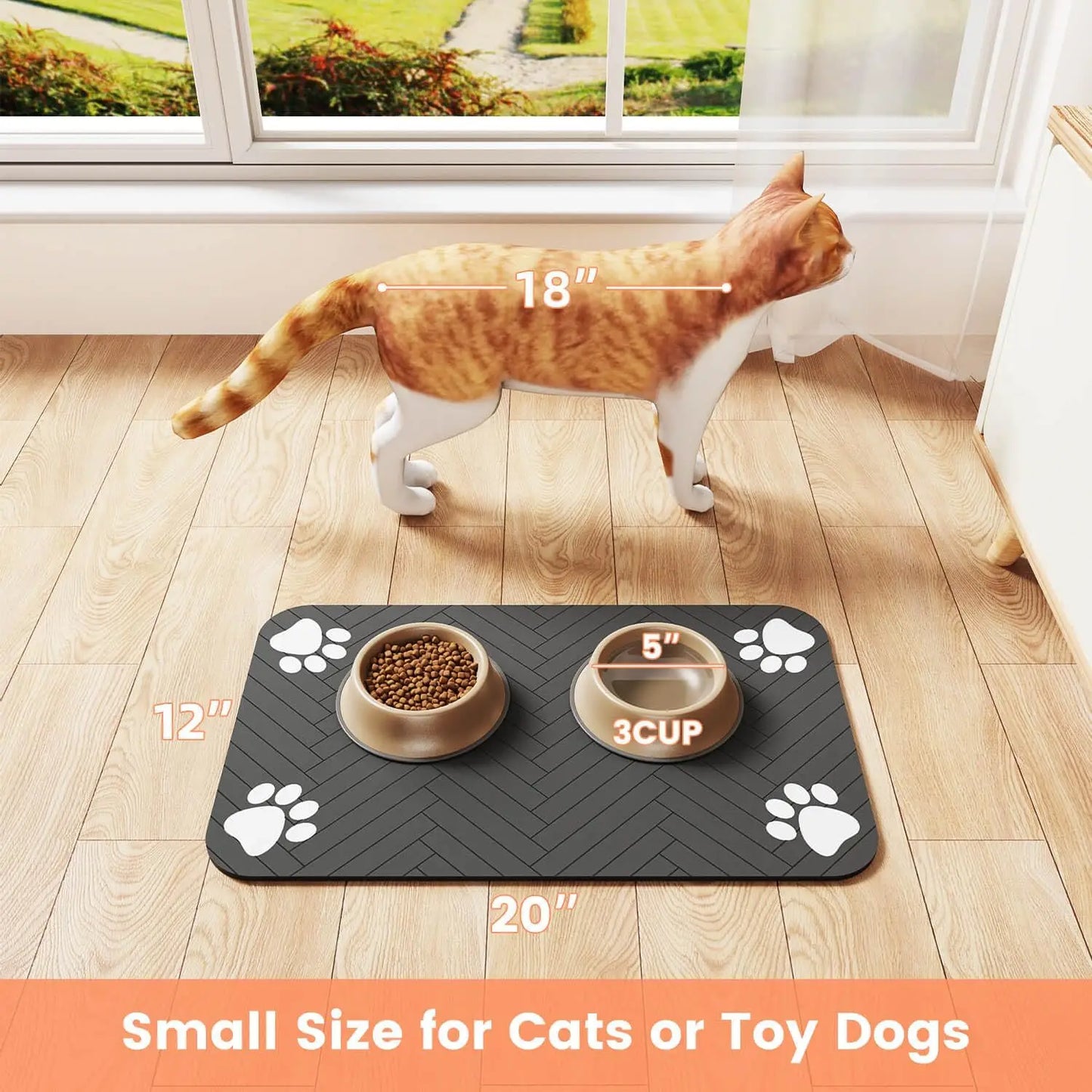 Pet Feeding Mat-Absorbent for Food and Water Bow