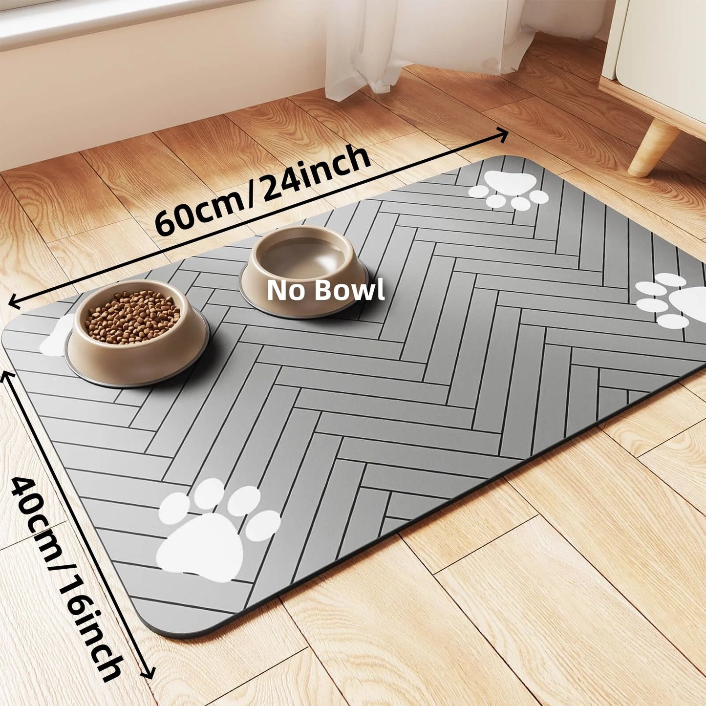 Pet Feeding Mat-Absorbent for Food and Water Bow