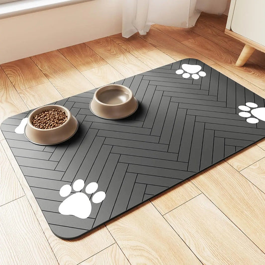 Pet Feeding Mat-Absorbent for Food and Water Bow